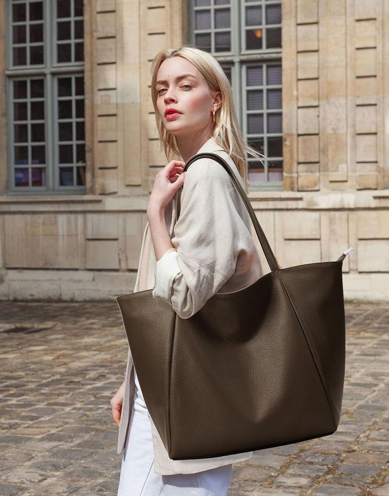 KALIDI Large Tote Bag Vegan Leather Casual Zipper Work Bag Weekender Hobo for Women 23L Oversize Shoulder Travel Purse - Image 3